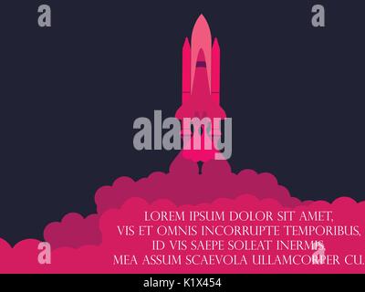 Space shuttle flat style. Launching the satellite. Take-off spaceship. Vector illustration Stock Vector