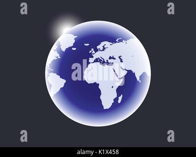 Earth is a planet in space and a sunbeam. Vector illustration Stock Vector