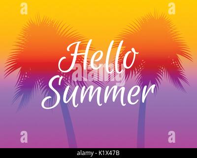 Hello summer. Background with palm trees. Vector illustration Stock Vector