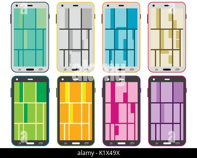 Smartphones with gps navigation. Isolation on a white background. Search for items on the map. Vector illustration. Stock Vector