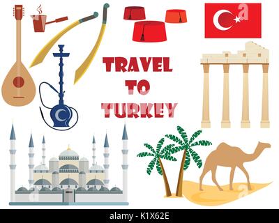 Travel to Turkey. Symbols of Turkey. Tourism and adventure. Stock Vector