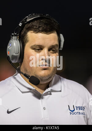 Football action with Trinity vs. University Prep High School in Redding, California. Stock Photo