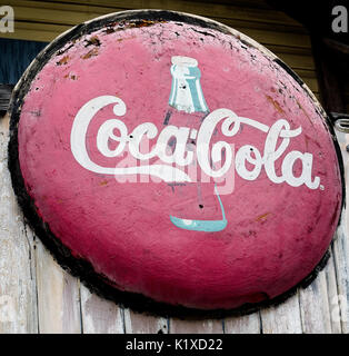 Spring TX USA - July 12, 2017  -  Old Rusted CocaCola Sign in Old Town Spring Stock Photo