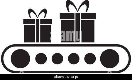 cartoon of cardboard boxes on conveyor belts Stock Vector
