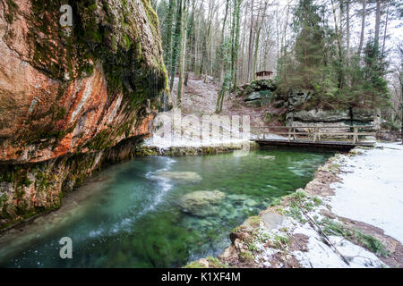 bridge in Luxembourg's Little Switzerland whit waterfall Stock Photo