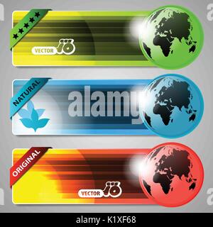 Set of Three Colorful Horizontal Headers or Banners, Abstract Design Element for Web - Template Illustration in Freely Scalable and Editable Vector Stock Vector