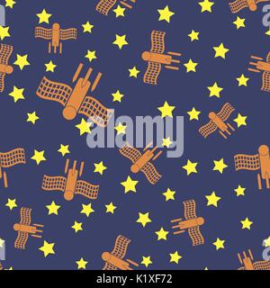 Spaceship Seamless Pattern. Spacecraft Background Stock Vector