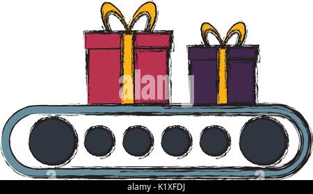 cartoon of gift boxes on conveyor belts Stock Vector