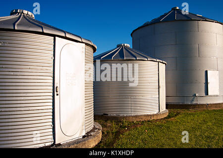 Grain bins in rural Indiana. Stock Photo