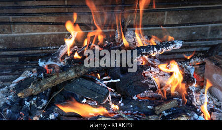 Flames of fire in a fireplace Stock Photo