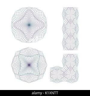 Two Rosettes and Border. Set of Guilloche Elements on a White Background. Stock Vector