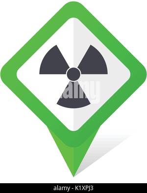 Radiation green square pointer vector icon in eps 10 on white background with shadow. Stock Vector