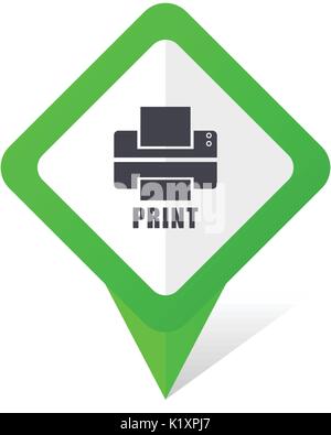 Printer green square pointer vector icon in eps 10 on white background with shadow. Stock Vector