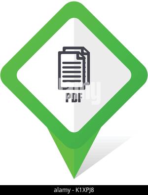 Pdf green square pointer vector icon in eps 10 on white background with shadow. , Stock Vector