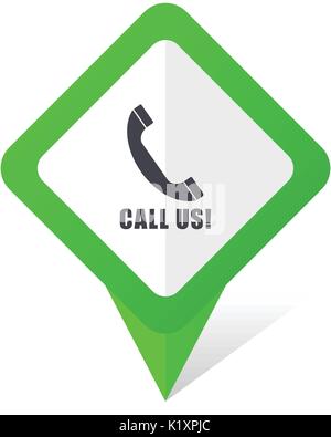 Call us green square pointer vector icon in eps 10 on white background with shadow. Stock Vector