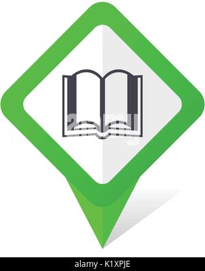 Book green square pointer vector icon in eps 10 on white background with shadow. Stock Vector