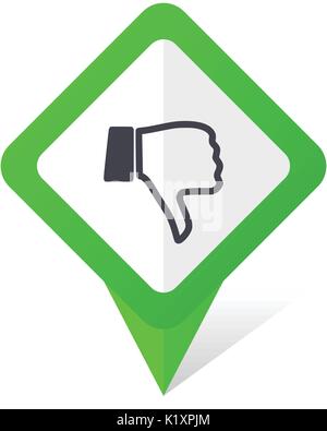 Dislike green square pointer vector icon in eps 10 on white background with shadow. Stock Vector