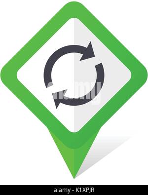 Reload green square pointer vector icon in eps 10 on white background with shadow. Stock Vector