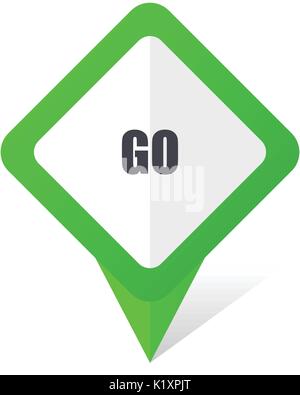 Go green square pointer vector icon in eps 10 on white background with shadow. Stock Vector