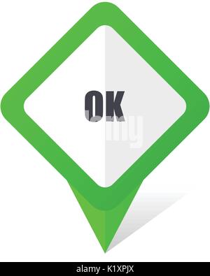 Ok green square pointer vector icon in eps 10 on white background with shadow. Stock Vector
