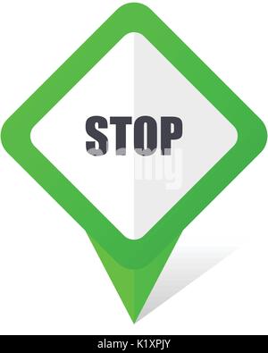 Stop green square pointer vector icon in eps 10 on white background with shadow. Stock Vector