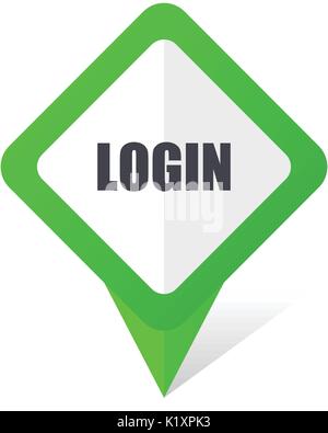 Login green square pointer vector icon in eps 10 on white background with shadow. Stock Vector
