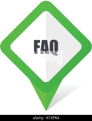 Faq green square pointer vector icon in eps 10 on white background with shadow. Stock Vector
