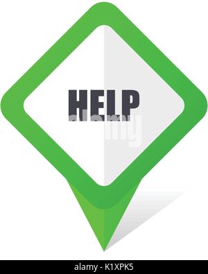Help green square pointer vector icon in eps 10 on white background with shadow. Stock Vector