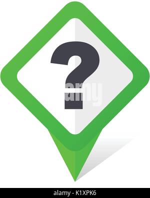 Question mark green square pointer vector icon in eps 10 on white background with shadow. Stock Vector