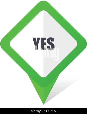 Yes green square pointer vector icon in eps 10 on white background with shadow. Stock Vector