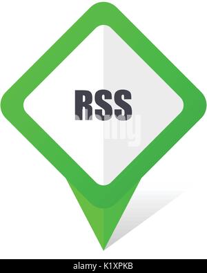 Rss green square pointer vector icon in eps 10 on white background with shadow. Stock Vector