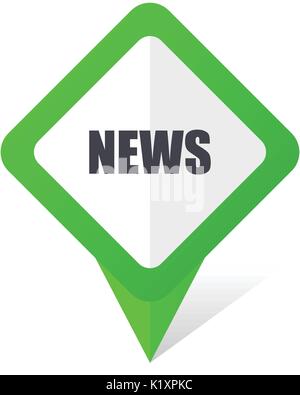 News green square pointer vector icon in eps 10 on white background with shadow. Stock Vector