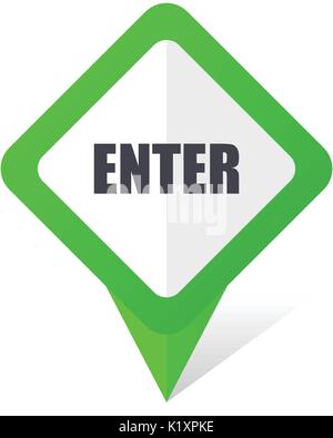 Enter green square pointer vector icon in eps 10 on white background with shadow. Stock Vector