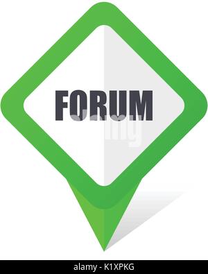 Forum green square pointer vector icon in eps 10 on white background with shadow. Stock Vector