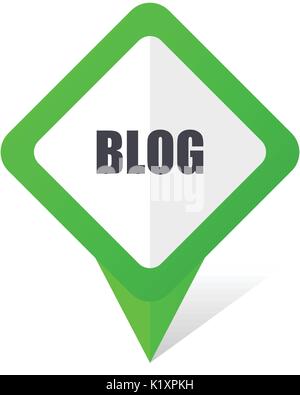 Blog green square pointer vector icon in eps 10 on white background with shadow. Stock Vector