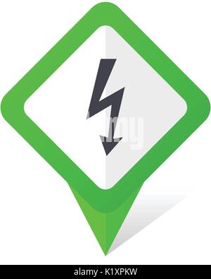 Bolt green square pointer vector icon in eps 10 on white background with shadow. Stock Vector
