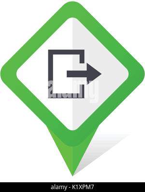 Exit green square pointer vector icon in eps 10 on white background with shadow. Stock Vector