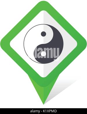 Ying yang green square pointer vector icon in eps 10 on white background with shadow. Stock Vector