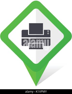 Printer green square pointer vector icon in eps 10 on white background with shadow. Stock Vector
