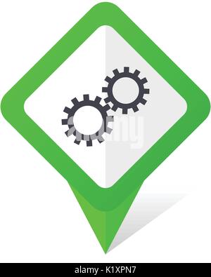 Gear green square pointer vector icon in eps 10 on white background with shadow. Stock Vector