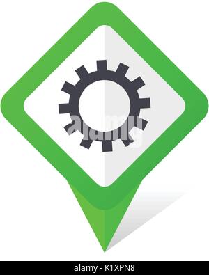 Gear green square pointer vector icon in eps 10 on white background with shadow. Stock Vector