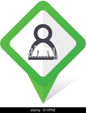 Person green square pointer vector icon in eps 10 on white background with shadow. Stock Vector