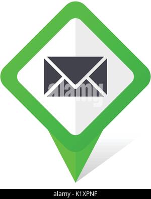 Email green square pointer vector icon in eps 10 on white background with shadow. Stock Vector