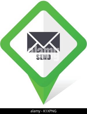 Send green square pointer vector icon in eps 10 on white background with shadow. Stock Vector