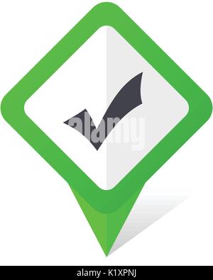 Accept green square pointer vector icon in eps 10 on white background with shadow. Stock Vector