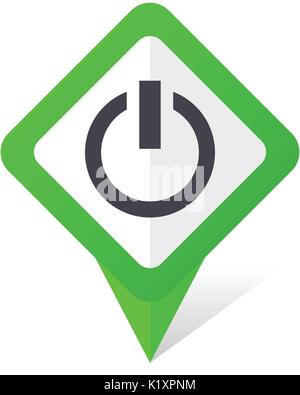 Power green square pointer vector icon in eps 10 on white background with shadow. Stock Vector