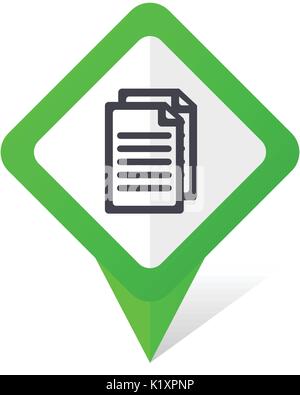 Document green square pointer vector icon in eps 10 on white background with shadow. Stock Vector
