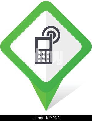 Phone green square pointer vector icon in eps 10 on white background with shadow. Stock Vector