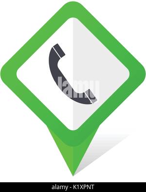 Phone green square pointer vector icon in eps 10 on white background with shadow. Stock Vector