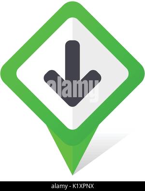 Download arrow green square pointer vector icon in eps 10 on white background with shadow. Stock Vector